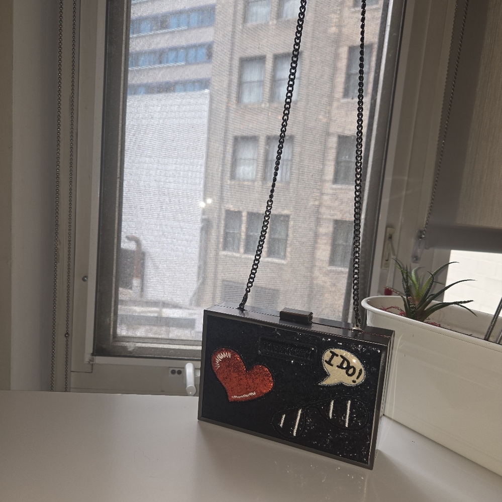 Love Moschino Sparkling Black and Red Heart Clutch